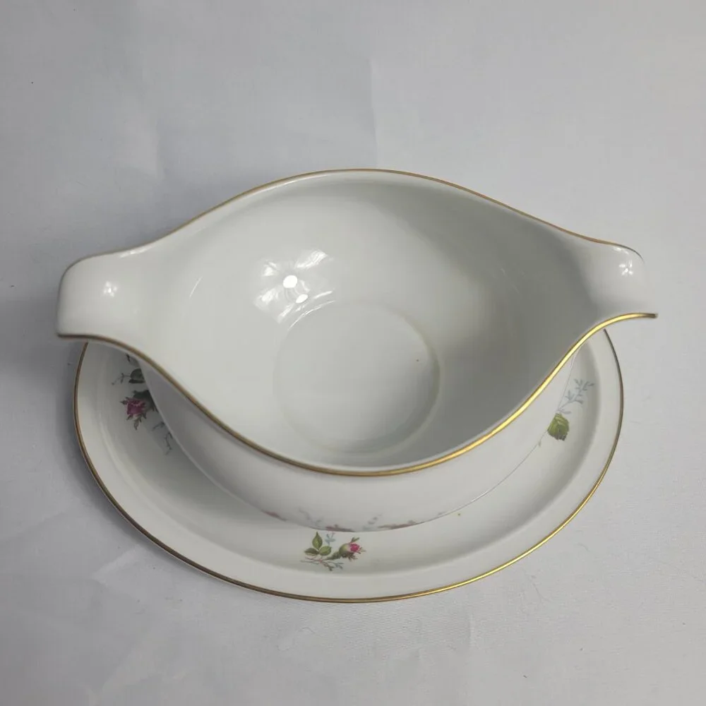 Rosenthal Petal Lane Gravy Boat White Pink Moss Rose Pattern Gold Trim